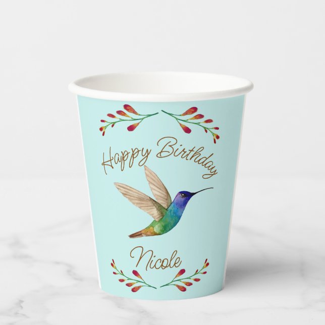 Gobelets En Papier Joyeux colibri d'anniversaire (Recto)