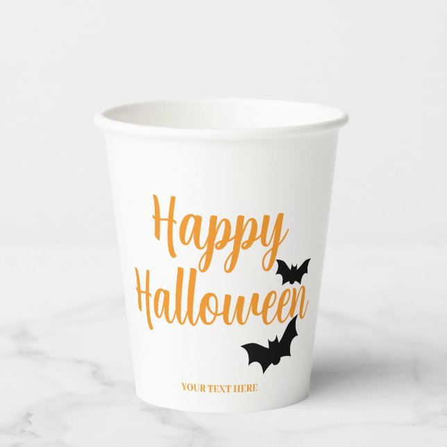 Gobelets En Papier Joyeux Halloween avec chauves-souris simple (Recto)