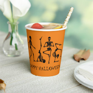 Gobelets En Papier Joyeux Halloween Black Orange Skeleton Party