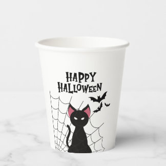 Gobelets En Papier Joyeux Halloween Chat Noir Toile d'Araignée & Chau