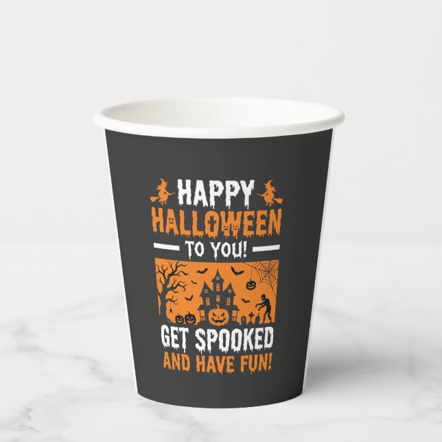 Gobelets En Papier Joyeux Halloween Citation de Maison Hantée Épouvan (Recto)