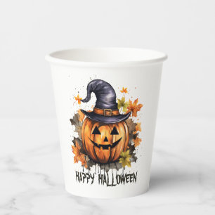 Gobelets En Papier Joyeux Halloween Citrouille Grimaçante Art