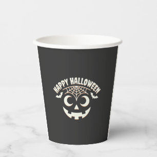 Gobelets En Papier Joyeux Halloween Citrouille Visage Design_1