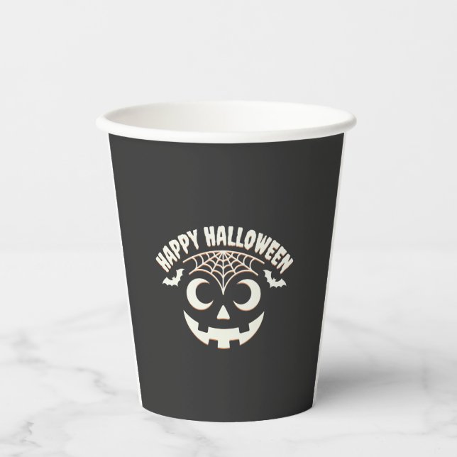Gobelets En Papier Joyeux Halloween Citrouille Visage Design_1 (Recto)