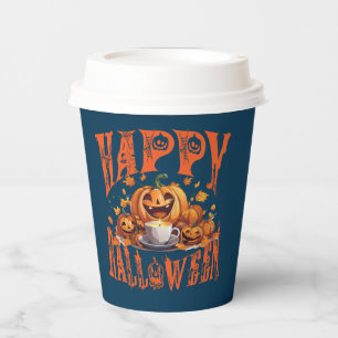 Gobelets En Papier Joyeux Halloween Groupe De Citrouilles Joyeuses