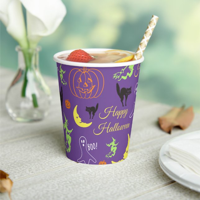 Gobelets En Papier Joyeux Halloween Motif Violet (Insitu)