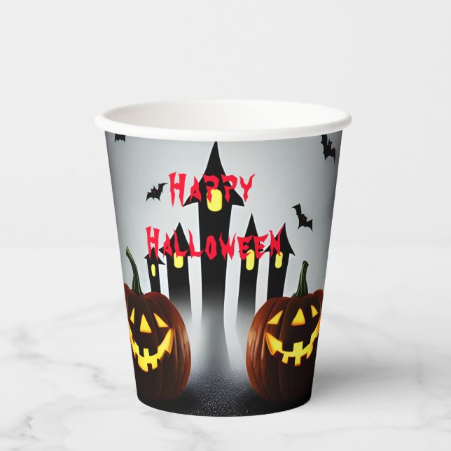 Gobelets En Papier Joyeux Halloween Soyons effrayants Jack 'o Lantern (Recto)