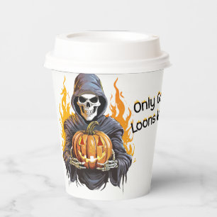 Gobelets En Papier Joyeux Halloween squelette enflammé avec citrouill