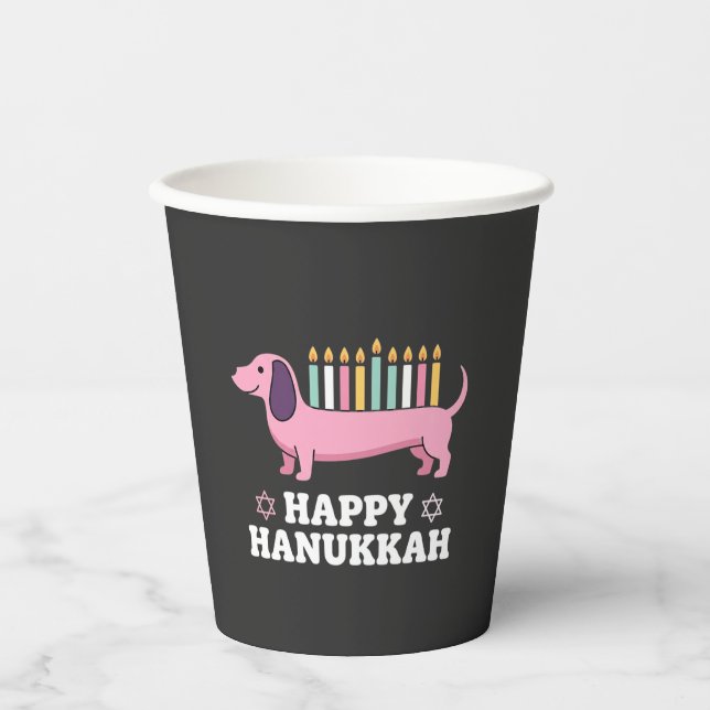 Gobelets En Papier Joyeux Hanukkah chien teckel (Recto)