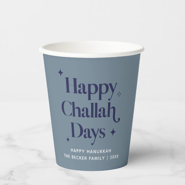 Gobelets En Papier Joyeux Jours de Challah Bleu Hanoukka (Recto)