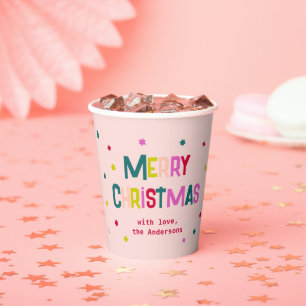 Gobelets En Papier Joyeux Joyeux Joyeux Noël Joyeux rose pâle