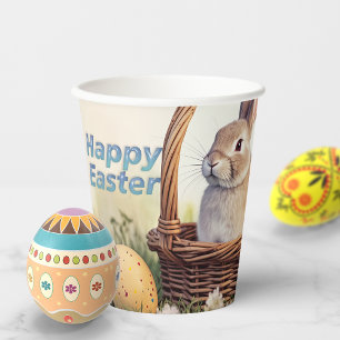 Gobelets En Papier Joyeux Lapin De Pâques Dans Un Panier