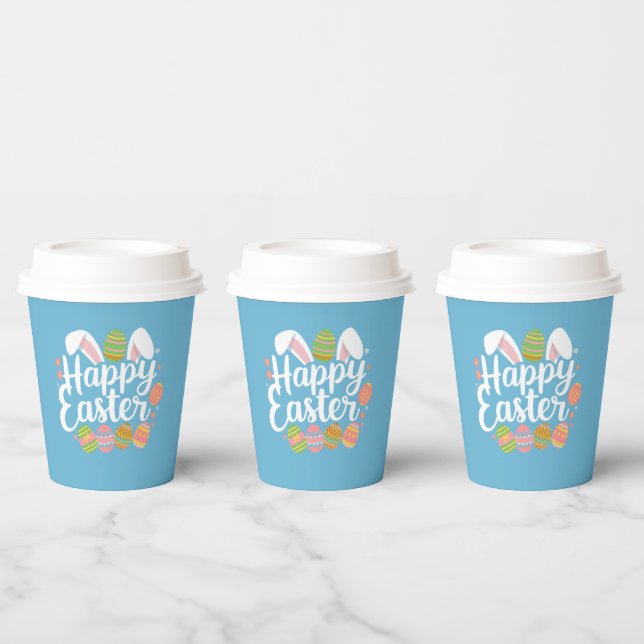 Gobelets En Papier Joyeux Lapin de Pâques Œuf Vacances  (Multi)