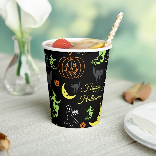 Gobelets En Papier Joyeux modèle Halloween noir (Insitu)