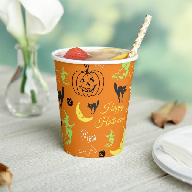 Gobelets En Papier Joyeux modèle Halloween Orange (Insitu)