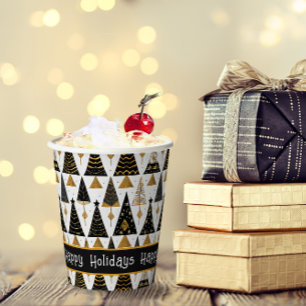 Gobelets En Papier Joyeux Motif de Noël en or noir #25 ID1009