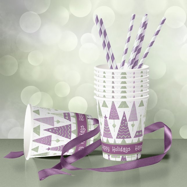 Gobelets En Papier Joyeux Motif de Noël vert violet #25 ID1009 (Créateur téléchargé)
