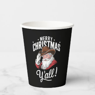 Gobelets En Papier Joyeux Noël à tous Cow-Boy Santa Claus