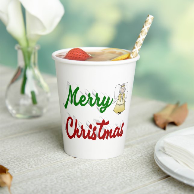Gobelets En Papier Joyeux Noël Angel rouge vert script (Insitu)