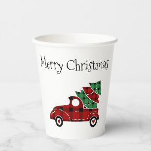 Gobelets En Papier Joyeux Noël Antique Camion Rouge Papier de Noël
