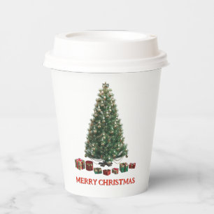 Gobelets En Papier Joyeux Noël. Arbre (modèle 1) avec des cadeaux