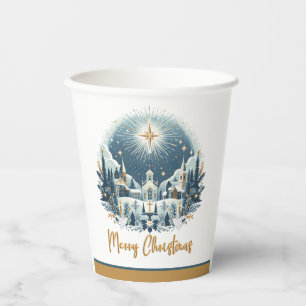 Gobelets En Papier Joyeux Noël bleu et or