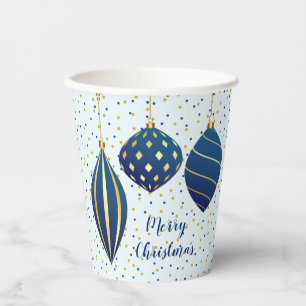 Gobelets En Papier Joyeux Noël Bleu Or Ornements Bleu