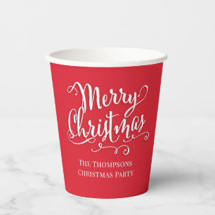 Gobelets En Papier Joyeux Noël Calligraphie Script Simple Rouge