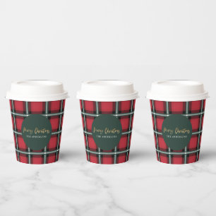 Gobelets En Papier Joyeux Noël de l'écriture or rouge tartan vacanc