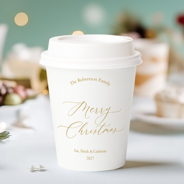 Gobelets En Papier Joyeux Noël en écriture dorée élégante (Créateur téléchargé)