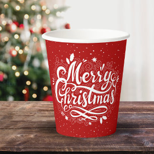 Gobelets En Papier Joyeux Noël Festive Classique Rouge et Blanc