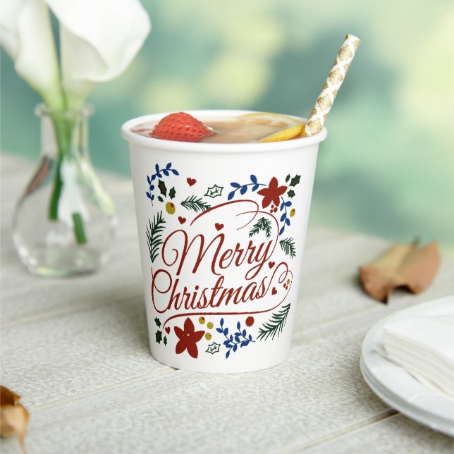 Gobelets En Papier Joyeux Noël floral   (Insitu)