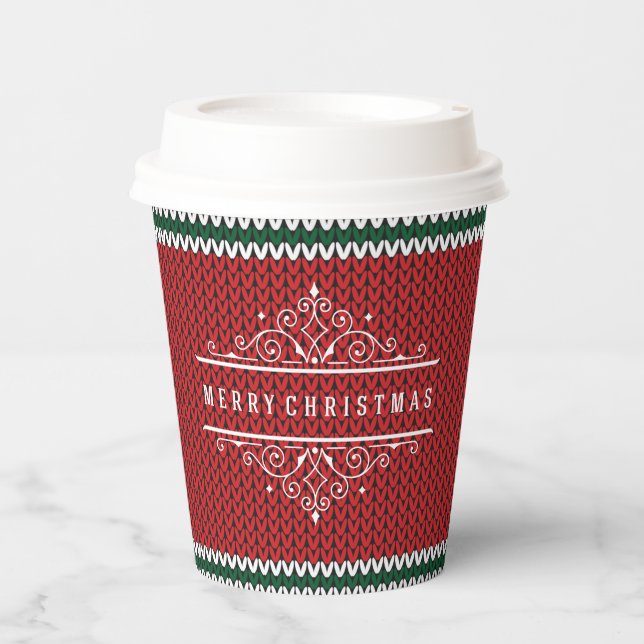 Gobelets En Papier Joyeux Noël Knit Motif Paper Cup (Recto)