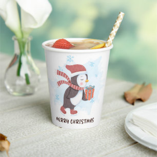 Gobelets En Papier Joyeux Noël mignonne Pingouin Aquarelle hiver