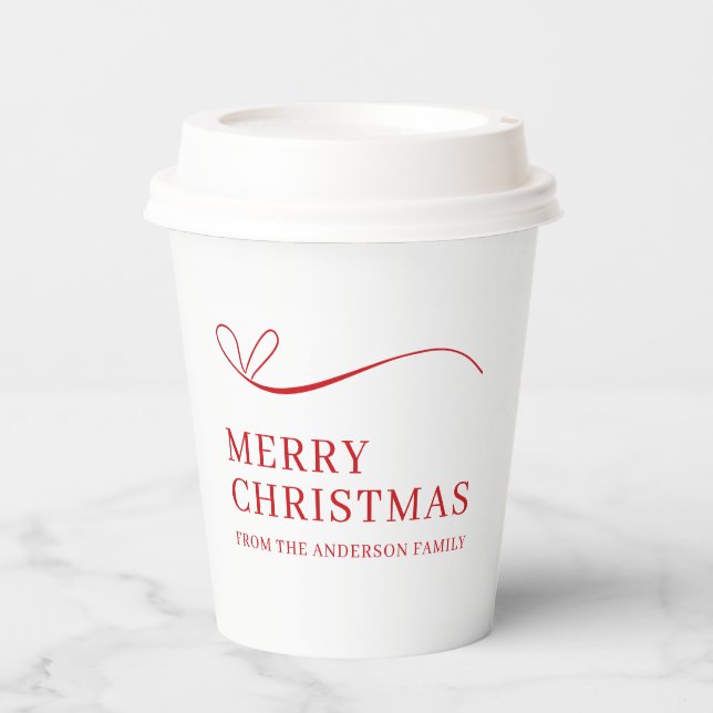 Gobelets En Papier Joyeux Noël moderne rouge blanc simple (Recto)
