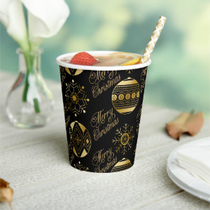 Gobelets En Papier Joyeux Noël Noir Et Or Décor