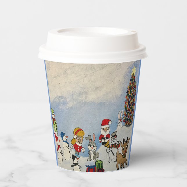 Gobelets En Papier Joyeux Noël pour aller tasses avec couvercle. (Recto)