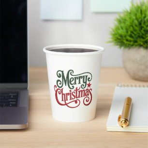 Gobelets En Papier Joyeux Noël Retro Broderie Typographie