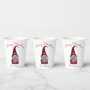 Gobelets En Papier Joyeux Noël rustique mignon gnome à carreaux