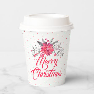 Gobelets En Papier Joyeux Noël Typographie & Fleurs de Noël Pap