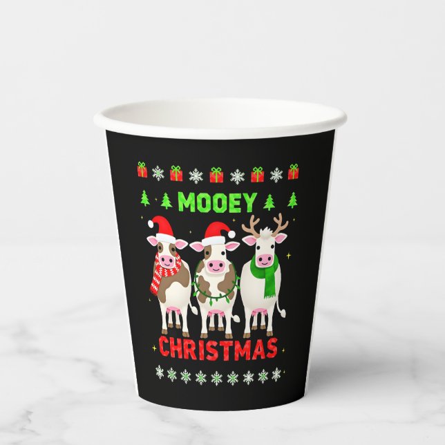 Gobelets En Papier Joyeux Noël Vache Noël Sweat Ugly Pyjama  (Recto)