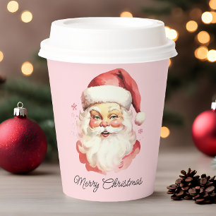 Gobelets En Papier Joyeux Noël vintage rétro Père Noël rose