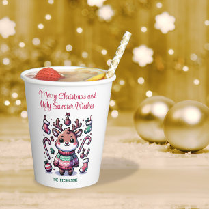 Gobelets En Papier Joyeux Noël & Vœux de Pull Moche Renne