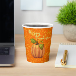 Gobelets En Papier Joyeux Thanksgiving Tourbillon Orange Jaune