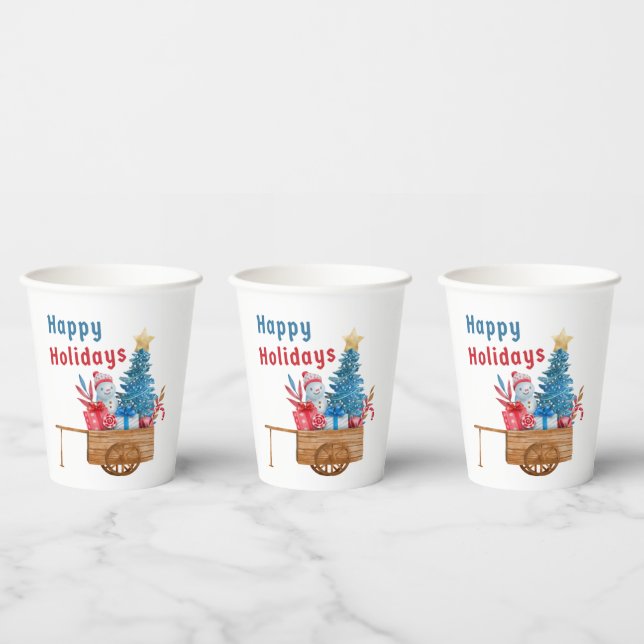 Gobelets En Papier Joyeux Vacances Wagon avec Snowman (Multi)