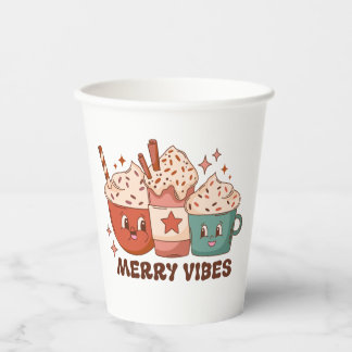 Gobelets En Papier Joyeux Vibes Retro Café de vacances Latte tasse de