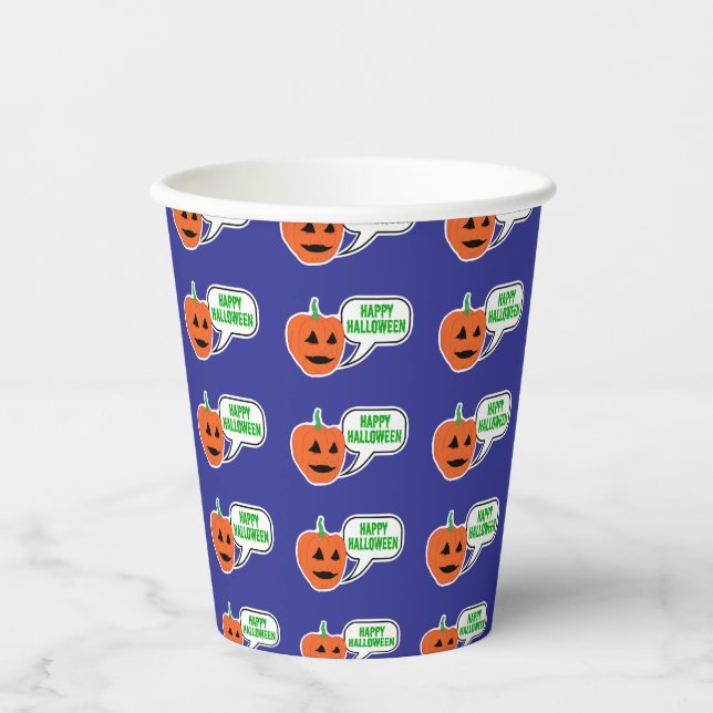 Gobelets En Papier Joyeux visage de Citrouille d'Halloween (Recto)