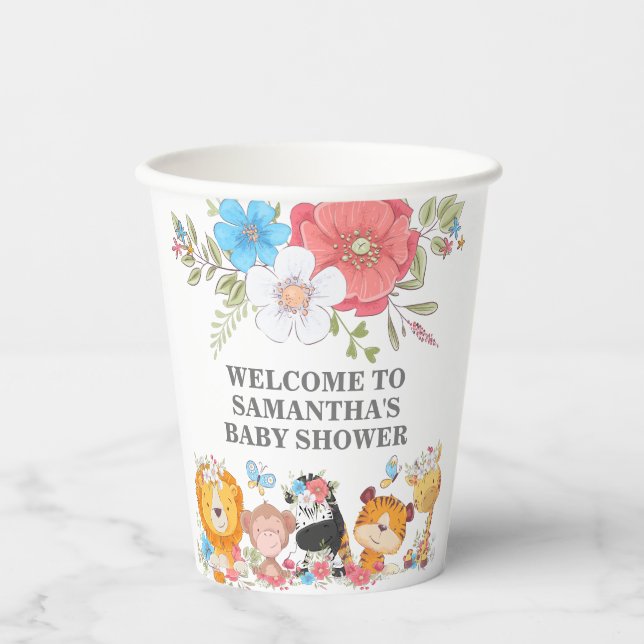 Gobelets En Papier Jungle safari mignon bébé animaux tropicaux fête  (Recto)