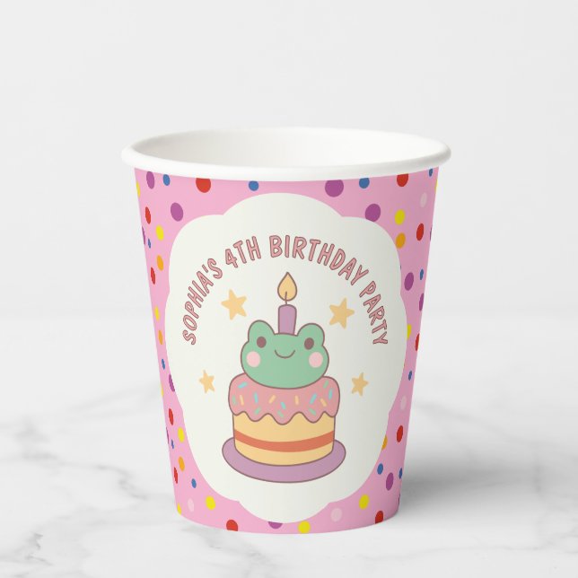 Gobelets En Papier Kawaii Frog gâteau d'anniversaire personnalisé (Recto)