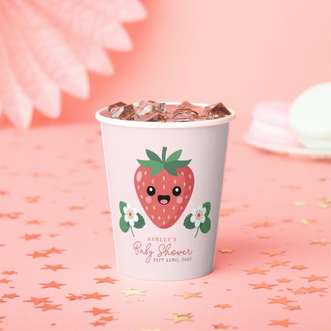 Gobelets En Papier Kawaii Strawberry Baby Shower (Insitu)